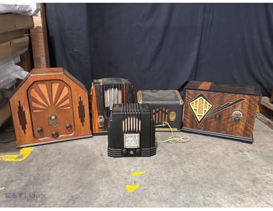 COLLECTION OF FIVE VINTAGE WOODEN CABINET RADIOS

...