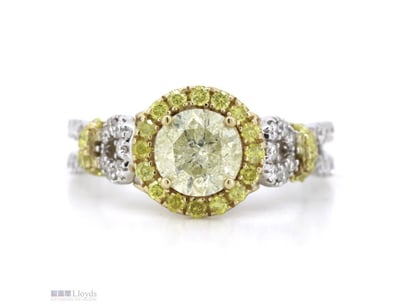 14K YELLOW/WHITE GOLD, FANCY YELLOW DIAMOND AND DI...