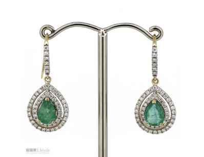 14K YELLOW GOLD, EMERALD AND DIAMOND, DOUBLE HALO ...