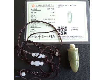 CERTIFIED CHINESE JADE BULLET PENDANT NECKLACE    ...