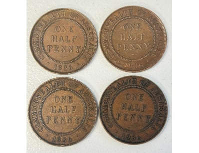 4X 1936 HALF PENNY COINS COMMONWEALTH OF AUSTRALIA...