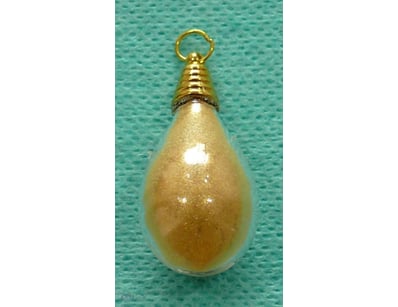 24CT. GOLD DUST IN TEAR SHAPE GLASS PENDANT, 40MM(...