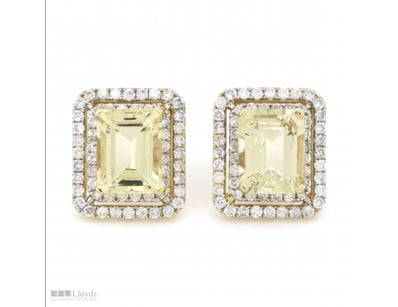 14K YELLOW GOLD, HELIODOR AND DIAMOND, DOUBLE HALO...