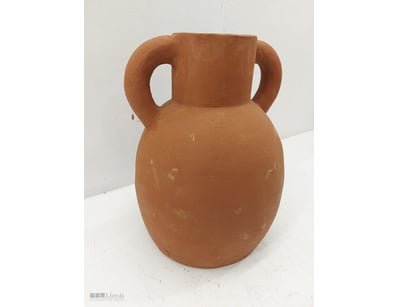 Terracotta two-handled amphora vessel of classical...