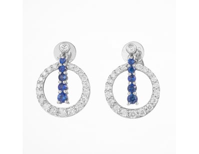 14CT WHITE GOLD CEYLON SAPPHIRE AND DIAMOND STUD E...