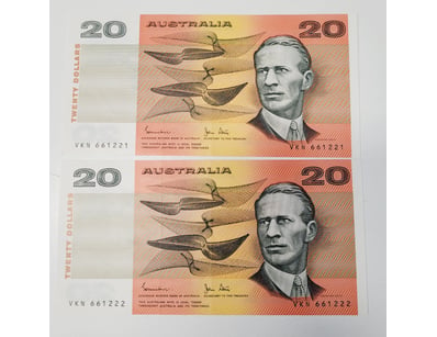 AUSTRALIAN $20 BANKNOTES , R408 (AUNC)

CV : $32...