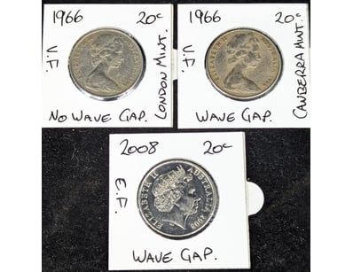 1966 'WAVE GAP' CANBERRA MINT TWENTY CENT, 1966 'N...
