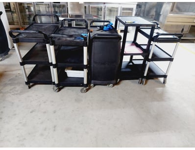 Lot of commercial utility carts featuring black pl...