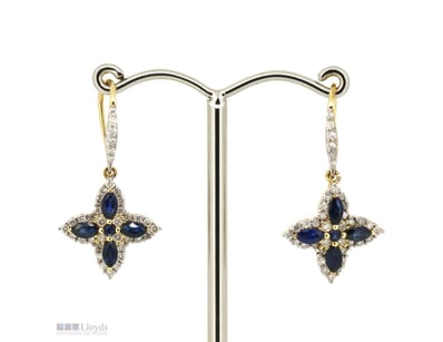 14K YELLOW GOLD, BLUE SAPPHIRE AND DIAMOND, DECORA...