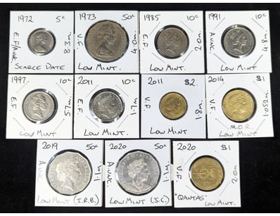 ELEVEN AUSTRALIAN LOW MINTAGE COINS

Includes 19...