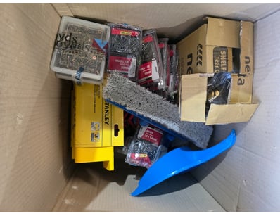 Box lot containing two pairs of boots, screws, spr...