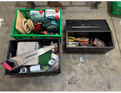 Assorted homewares including tools, car coolant, t...