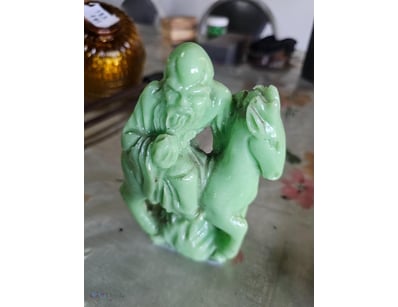 Oriental Style Figurine, Resin faux Jade hand carv...