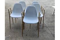 Set of 5 White Shell Dining Chairs with Gold