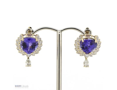 14K YELLOW GOLD, TANZANITE AND DIAMOND, DROP EARRI...