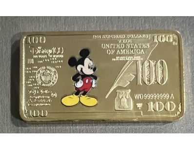 WALT DISNEY MICKEY MOUSE RECTANGLE GOLD PLATED LIM...