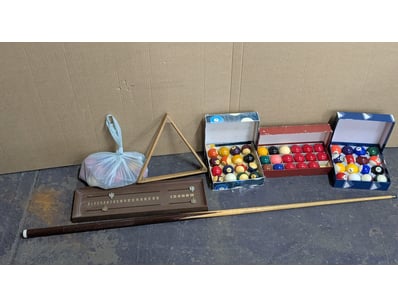 Pool accessories, including billard ball sets, poo...