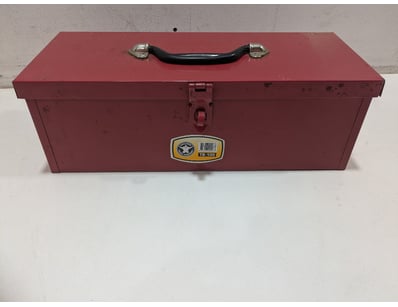 Red metal toolbox (TB-100 model) in fair condition...