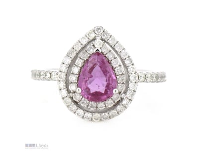 14K WHITE GOLD, PINK SAPPHIRE AND DIAMOND, DOUBLE ...