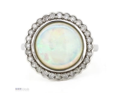 14K WHITE GOLD, ANDAMOOKA OPAL AND DIAMOND, HALO R...