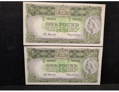 COMMONWEALTH OF AUSTRALIA ONE POUND NOTES, CIRCA 1...