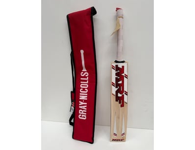 MRF cricket bat in natural wood finish with burgun...