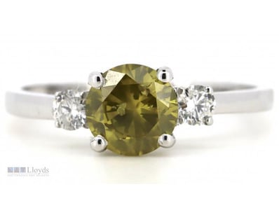 14CT WHITE GOLD, YELLOW DIAMOND, TRILOGY STYLE RIN...