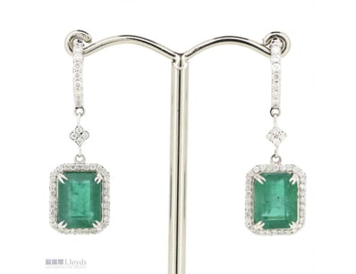 14K WHITE GOLD, EMERALD AND DIAMOND, ANTIQUE INSPI...