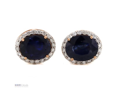 14K ROSE GOLD, SAPPHIRE AND DIAMOND, HALO STUD.   ...