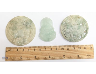 THREE BURMA JADE CARVED PENDANTS

Combined The Thr...