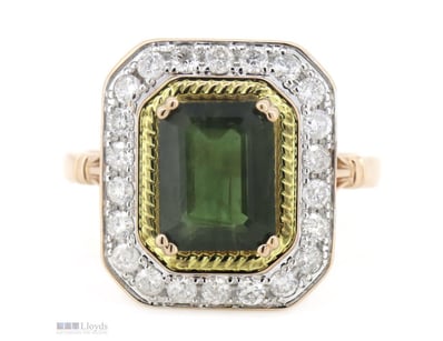 14K ROSE/YELLOW GOLD, GREEN SAPPHIRE AND DIAMOND, ...