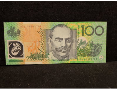 1996 AUSTRALIAN $100 POLYMER BANKNOTE LAST PREFEX...