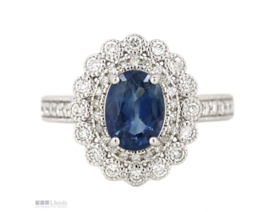 14K WHITE GOLD, 1.41CT BLUE CEYLON SAPPHIRE AND DI...