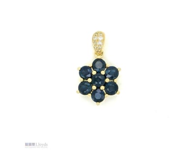 9CT YELLOW GOLD CEYLON SAPPHIRE AND DIAMOND FLORAL...