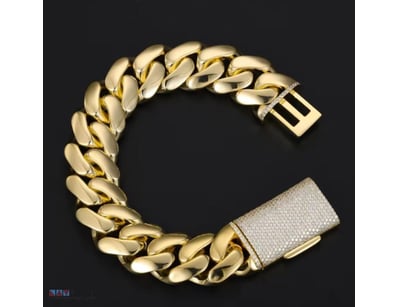 CUBAN  GOLD PLATED  STAINLESS STEEL    BRACELET-21...