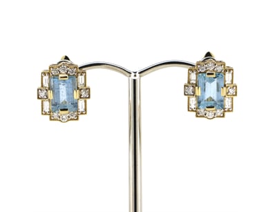 14K YELLOW GOLD, AQUAMARINE AND DIAMOND, ART DECO ...