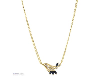 18K YELLOW GOLD, SAPPHIRE AND DIAMOND NECKLACE.   ...