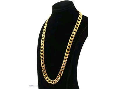 GOLD STAINLESS STEEL CUBAN LINK UNISEX NECKLACE   ...