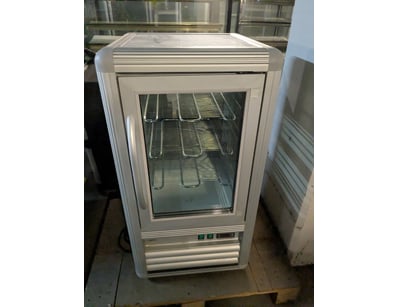 Compact commercial display refrigerator with white...