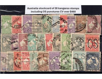 Australia Stockcard Of 30 Kangaroo Stamps Includin...
