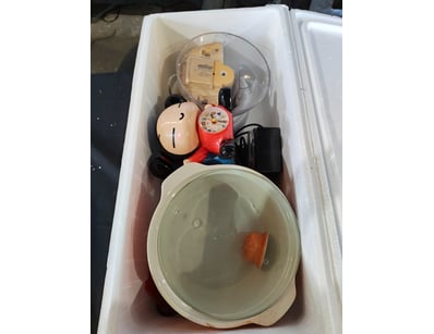 Vintage kitchen appliance collection featuring a T...