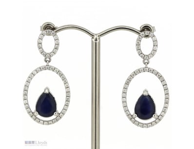 14K WHITE GOLD, BLUE SAPPHIRE AND DIAMOND, DOUBLE ...