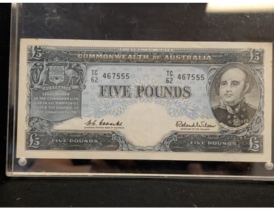 COMMONWEALTH OF AUSTRALIA FIVE POUNDS NOTE, ROLAND...