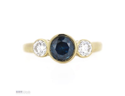 14K YELLOW GOLD, BLUE DIAMOND AND DIAMOND, TRILOGY...