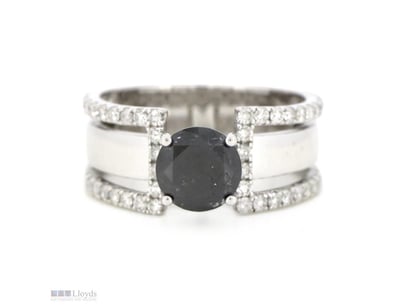 14K WHITE GOLD, BLACK DIAMOND AND DIAMOND, DRESS R...