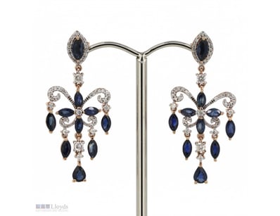 14K ROSE GOLD, BLUE SAPPHIRE AND DIAMOND, CHANDELI...