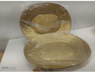 Pair decorative gilt-toned metal 60cm x 45cm plate...
