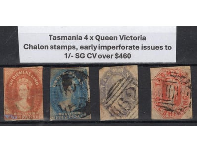 Tasmania 4 X Queen Victoria Chalon Stamps, Early I...