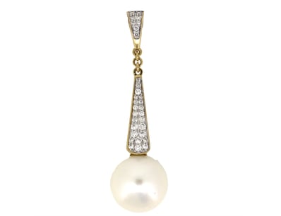 14K YELLOW GOLD, WHITE CULTURED SOUTH SEA PEARL AN...