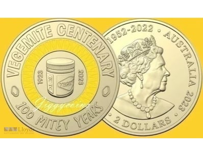 UNC 2023 $2 VEGEMITE YELLOW RARE COLOURED TWO DOLL...